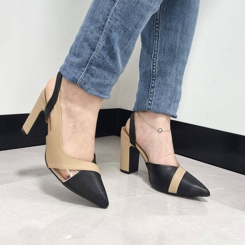 Scarpin Vizzano 1285-4443 salto bloco bico fino slingback Preto/Bege