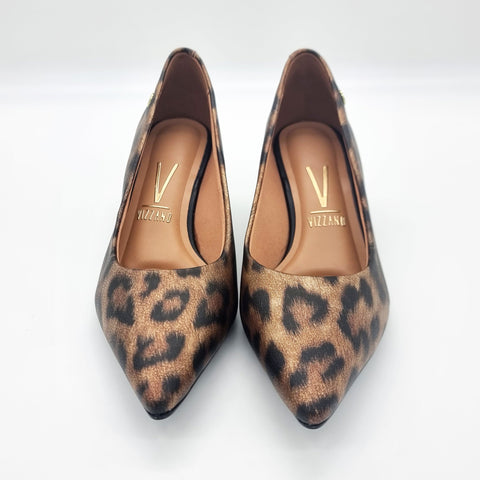 Scarpin Vizzano 1122-828 Salto Baixo Bico Fino Onça Bege
