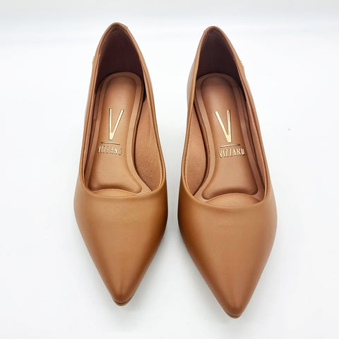 Scarpin Vizzano 1122-828 Salto Baixo Bico Fino Napa Caramelo