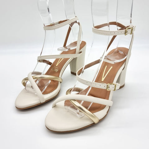 Sandália Vizzano 6262-1021 Salto Bloco Off White/Dourado