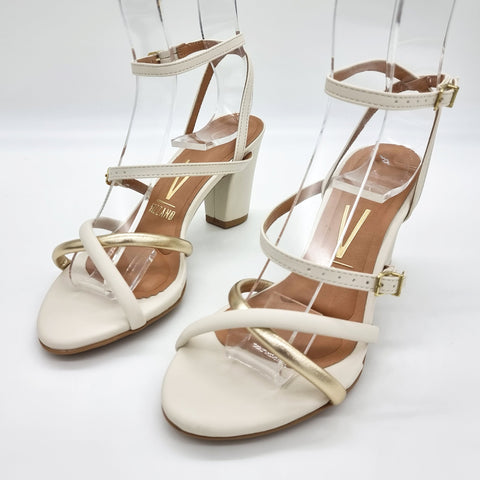 Sandália Vizzano 6262-1021 Salto Bloco Off White/Dourado