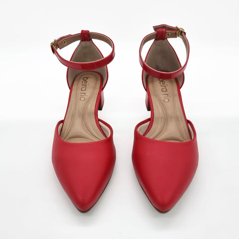 Scarpin Beira Rio 4182-204 Bico Fino com Tira no Tornozelo Vermelho