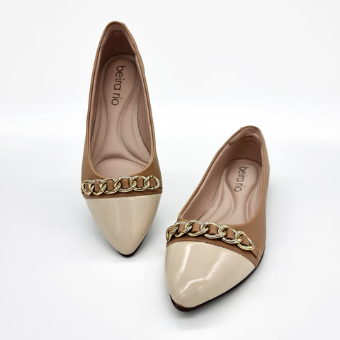 Sapatilha Beira Rio 4136-1106 Bico Fino Caramelo/Creme