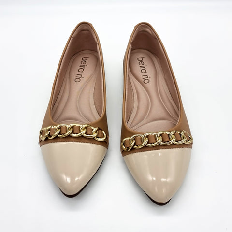 Sapatilha Beira Rio 4136-1106 Bico Fino Caramelo/Creme