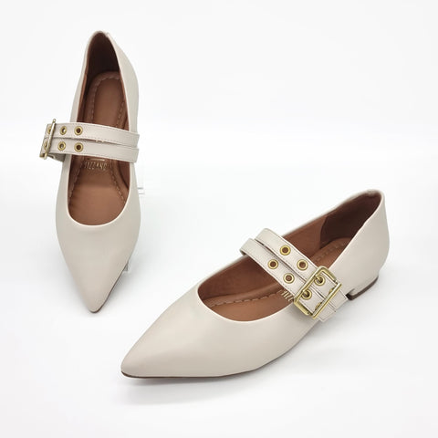 Sapatilha Vizzano 1206-295 Bico Fino Mary Jane com Tachas Off White