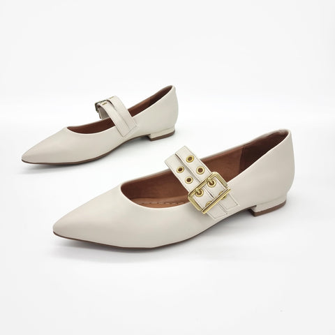 Sapatilha Vizzano 1206-295 Bico Fino Mary Jane com Tachas Off White