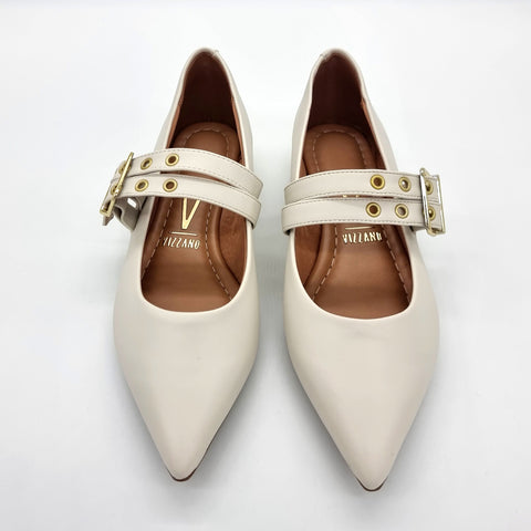 Sapatilha Vizzano 1206-295 Bico Fino Mary Jane com Tachas Off White