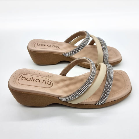 Sandália Rasteira Beira Rio 8527-107 Sem Cadarço (Slip-on) Creme