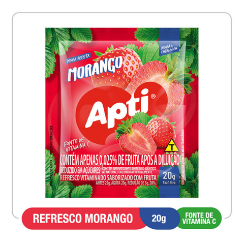 Refresco em pó APTI - MORANGO  15 sachês de 20g cada 300G