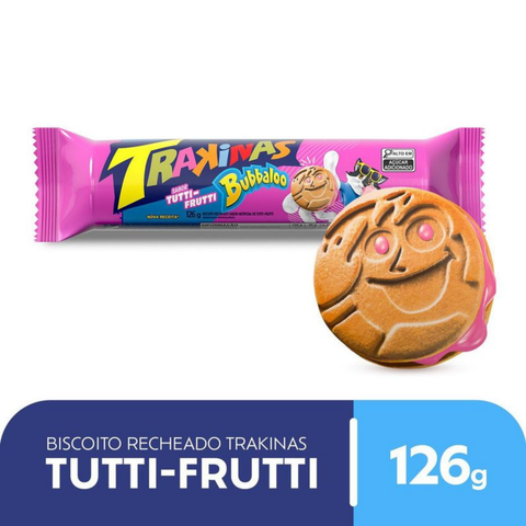 Biscoito Trakinas Recheado Bubbaloo Tutti-Frutti 3x126g