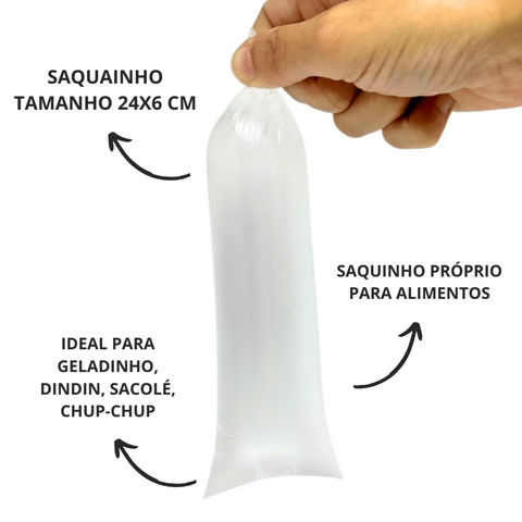 Saquinhos 6x24cm Saco Plástico p/ Geladão Sacolé c/100
