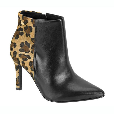 Bota Vizzano 3049-219 Cano Curto Salto Stiletto Bico Fino Preto/Bege Estampado