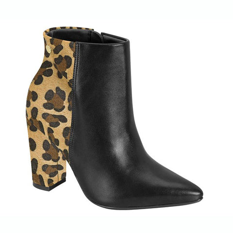 Bota Vizzano 3105-100 Salto Bloco Bico Fino Preto/Bege Estampado