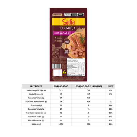 Linguiça Calabresa Defumada Guanabara - Sadia 500g