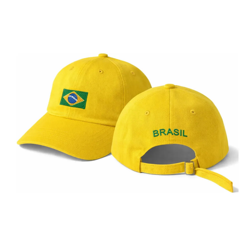 Boné Brasil Bandeira Bordado Ajustável Aba Curva Unissex