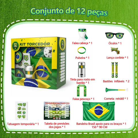 Kit Torcida Brasil Copa 2026 com 12 Itens Completo