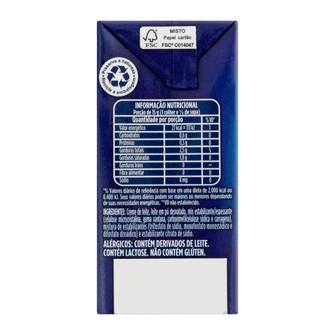 Creme de Leite Leve UHT Homogeneizado Caixa 200g Italac