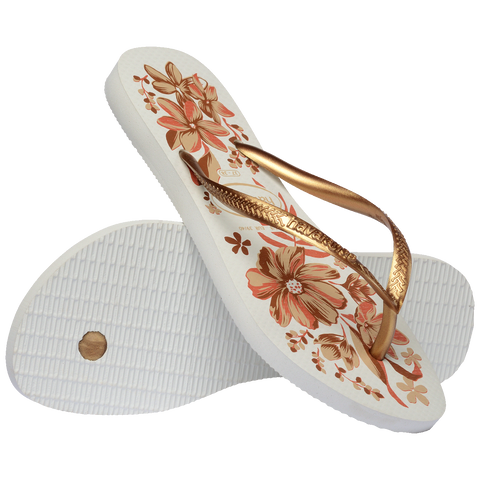 Chinelo Havaianas Slim Organic Branco/Dourado