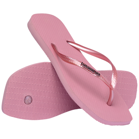 Chinelo Havaianas Slim Square Logo Pop Metallic Rosa Chiffom