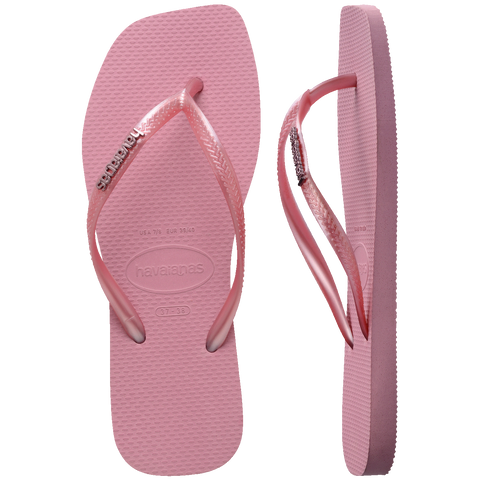 Chinelo Havaianas Slim Square Logo Pop Metallic Rosa Chiffom