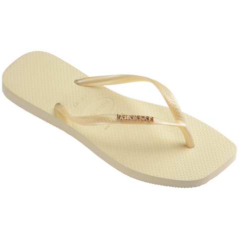 Chinelo Havaianas Slim Square Logo Pop Metallic Buttercream