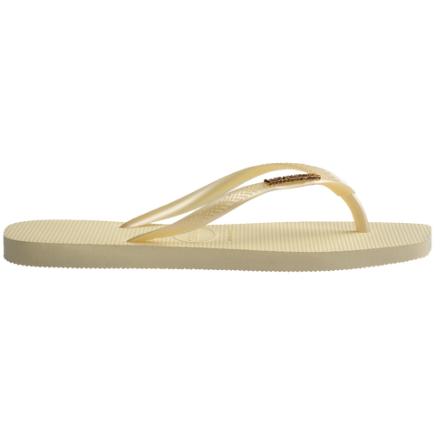 Chinelo Havaianas Slim Square Logo Pop Metallic Buttercream