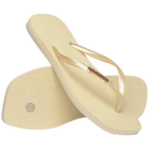 Chinelo Havaianas Slim Square Logo Pop Metallic Buttercream