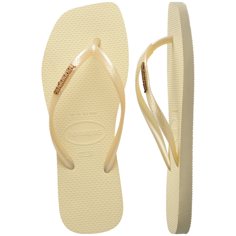 Chinelo Havaianas Slim Square Logo Pop Metallic Buttercream
