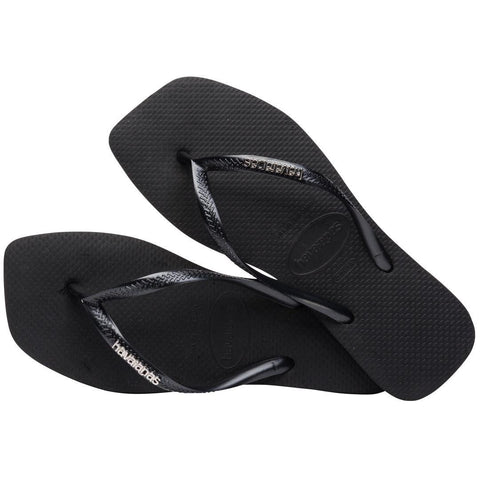 Chinelo Havaianas Slim Square Logo Pop Metallic Preto