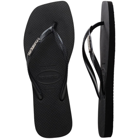 Chinelo Havaianas Slim Square Logo Pop Metallic Preto