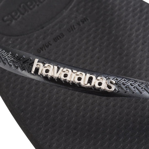 Chinelo Havaianas Slim Square Logo Pop Metallic Preto