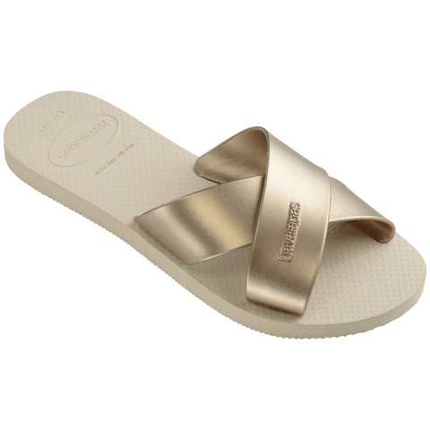 Chinelo Havaianas Aqua Metallic Bege Palha