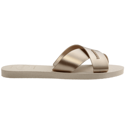 Chinelo Havaianas Aqua Metallic Bege Palha