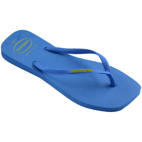 Chinelo Havaianas Slim Square Logo Pop Azul Brilhante
