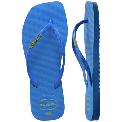 Chinelo Havaianas Slim Square Logo Pop Azul Brilhante