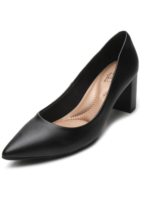 Scarpin Beira Rio 4241-200 Bico Fino Salto Bloco Preto Napa