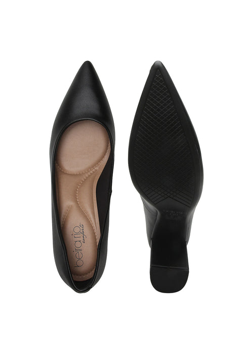 Scarpin Beira Rio 4241-200 Bico Fino Salto Bloco Preto Napa