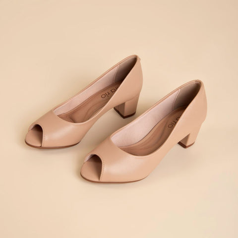 Scarpin Beira Rio 4777-400 Peep Toe Salto Baixo Bege