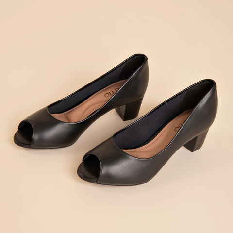 Scarpin Beira Rio 4777-400 Peep Toe Salto Baixo Preto