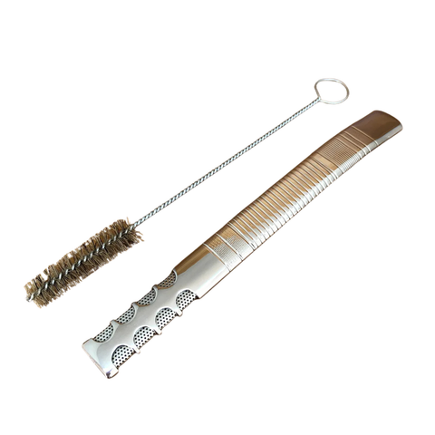 Bomba de Tererê Premium Inox Achatada c/ Microfuros 18cm + Escova