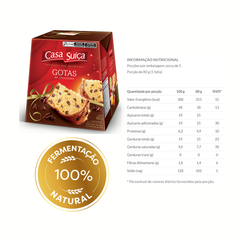 Panettone Gotas de Chocolate Casa Suiça 400g