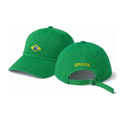 Boné Brasil Bandeira Bordado Ajustável Aba Curva Unissex