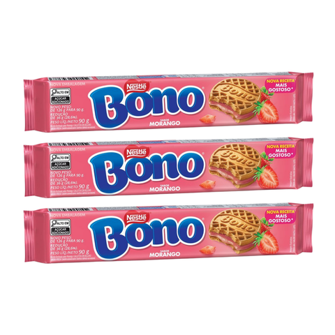 Biscoito Recheado Morango BONO® 3x90 G