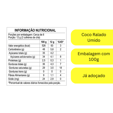 COCO RALADO UMIDO ADOCADO DA TERRINHA 100G