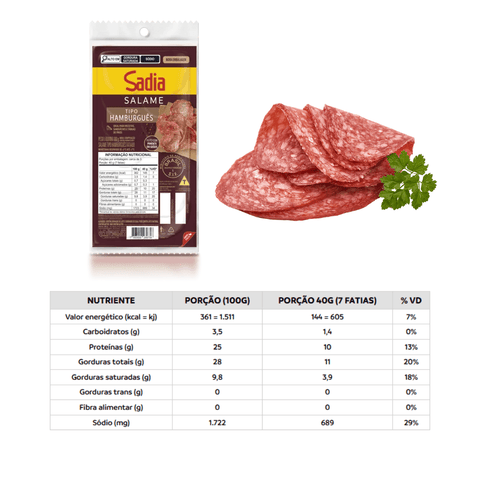 Salame Hamburguês Fatiado - Sadia 100g