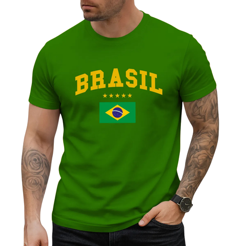 Camiseta Masculina 100% Algodão Estampa Brasil Copa 2026