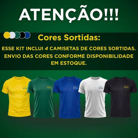 Kit 4 Camisetas Brasil Copa 2026 Dry Fit Raglan Masculina