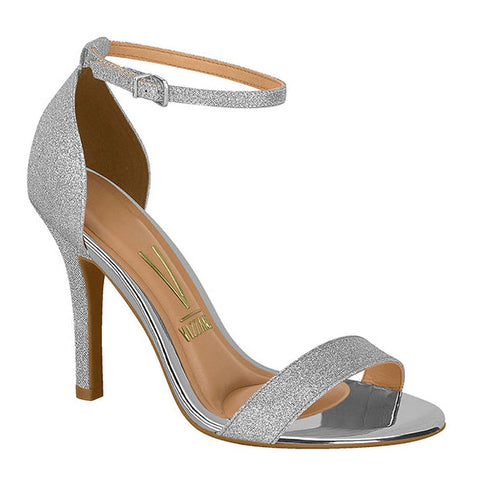 Sandália Vizzano 6249-452 Salto Alto Prateado Glitter