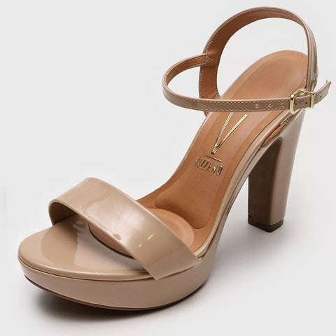 Sandália Vizzano 6292-200 Salto Alto com Plataforma Bege Verniz