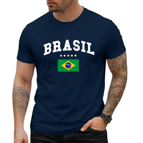 Camiseta Masculina 100% Algodão Estampa Brasil Copa 2026